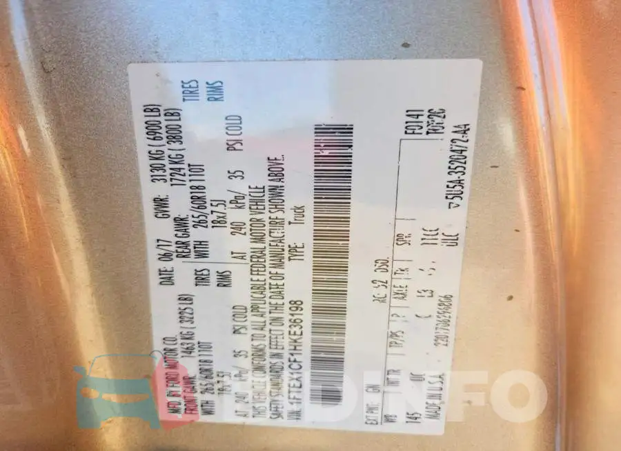1FTEX1CF1HKE36198 Photo# 12