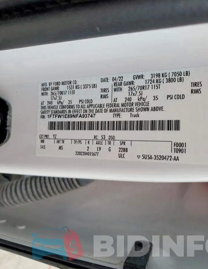 1FTFW1E89NFA93747 Photo# 12
