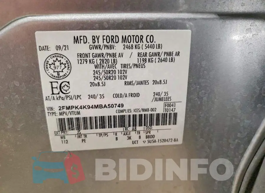 2FMPK4K94MBA50749 Photo# 13