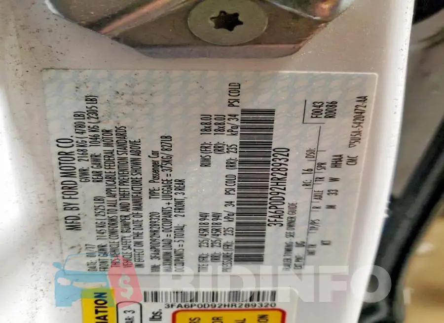 3FA6P0D92HR289320 Photo# 12