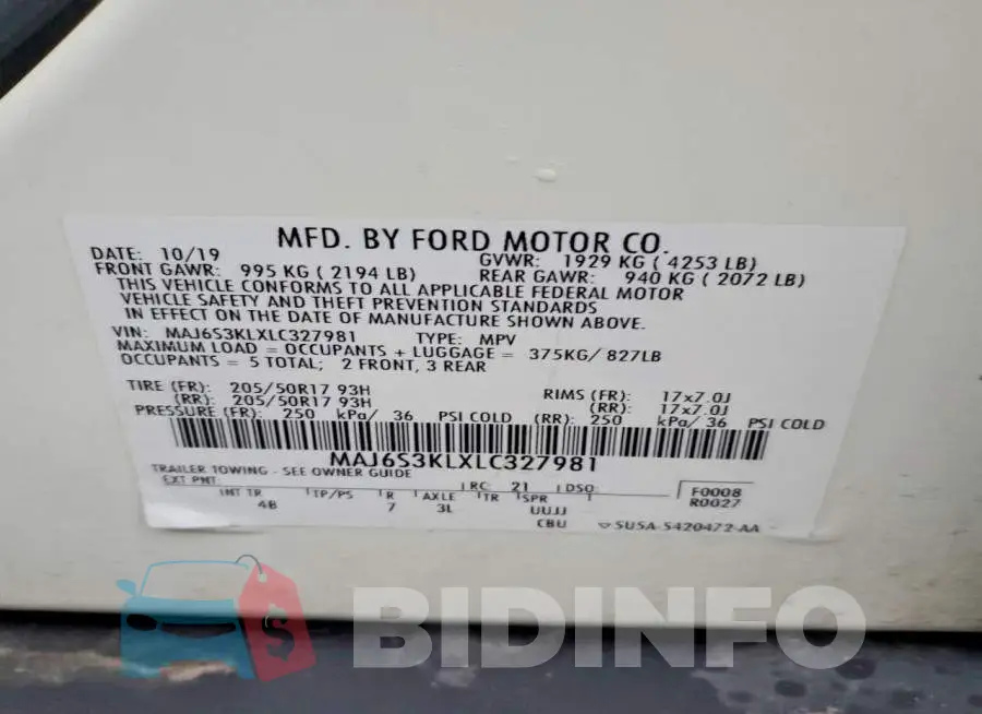 MAJ6S3KLXLC327981 Photo# 14