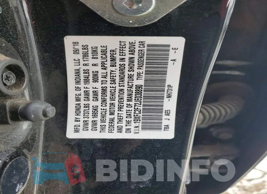 19XFC2F72JE038890 Photo# 12