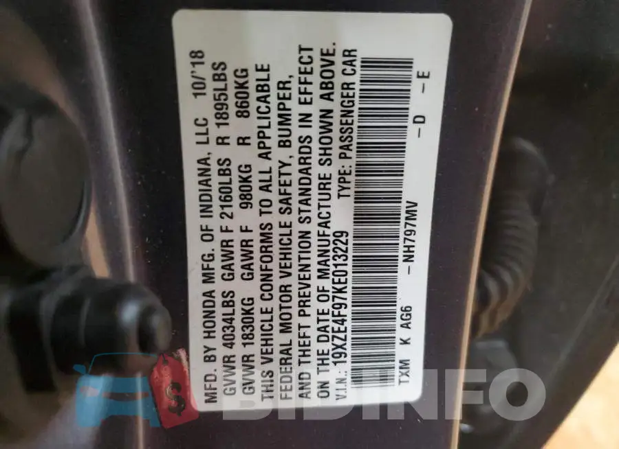 19XZE4F97KE013229 Photo# 12