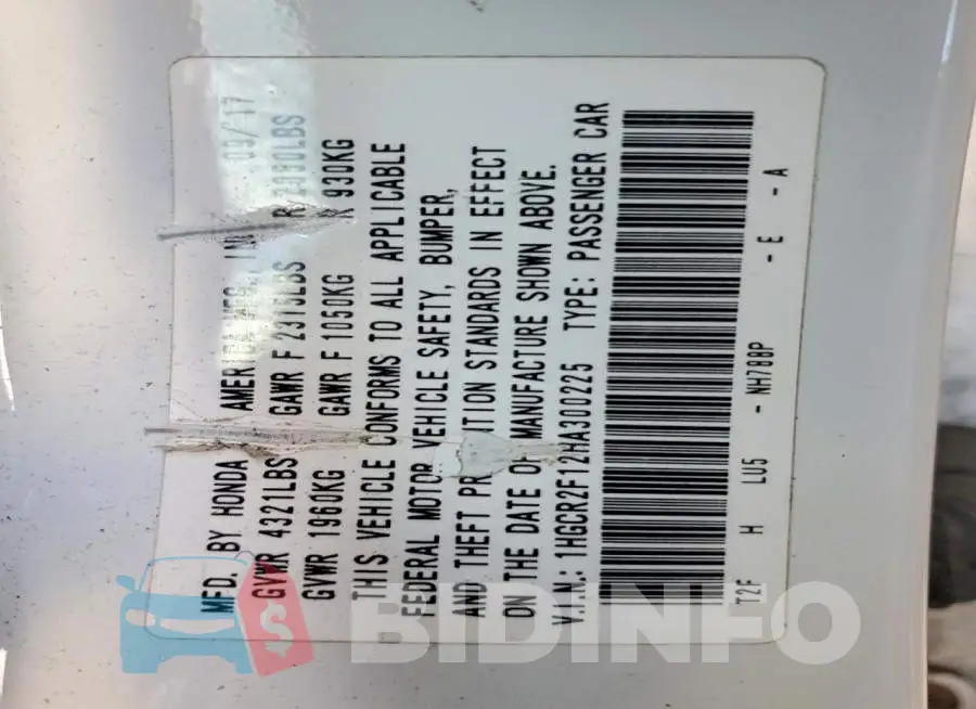 1HGCR2F12HA300225 Photo# 12