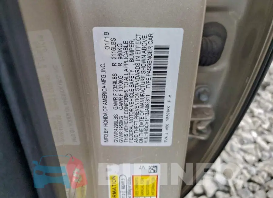 1HGCV1F13JA093811 Photo# 13