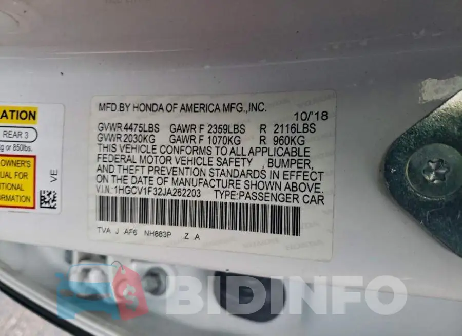 1HGCV1F32JA262203 Photo# 13