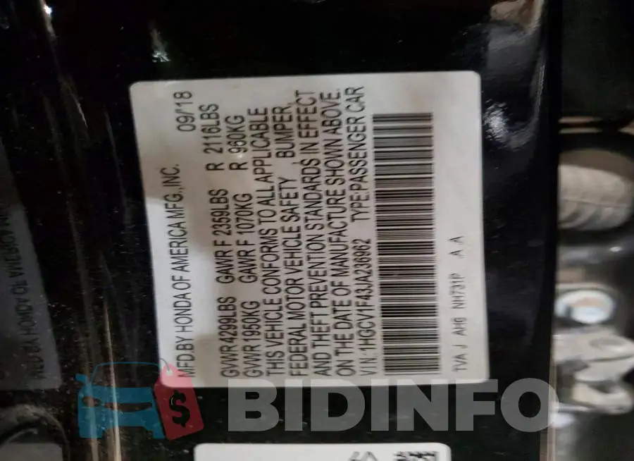 1HGCV1F43JA236962 Photo# 12