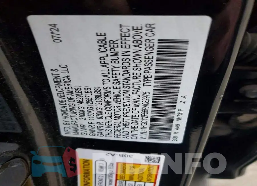 1HGCY2F56RA082975 Photo# 12