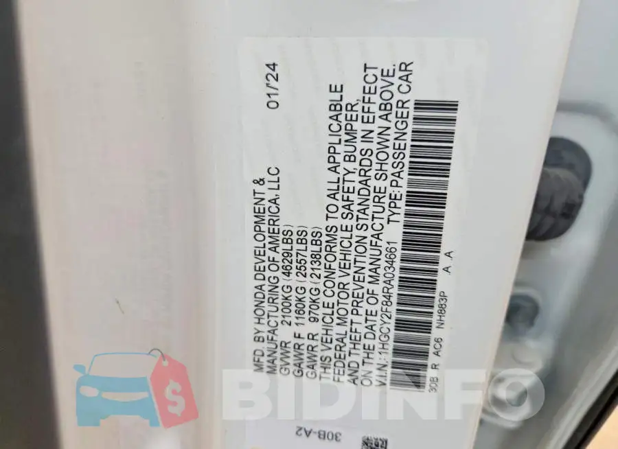 1HGCY2F84RA034661 Photo# 12