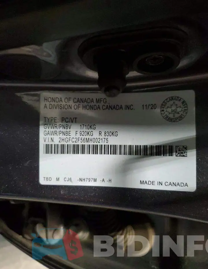 2HGFC2F56MH002175 Photo# 12