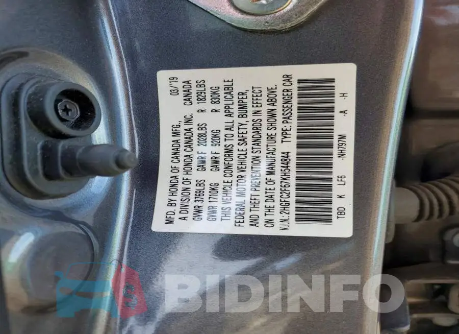 2HGFC2F67KH544844 Photo# 13