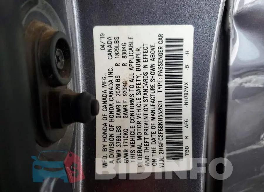 2HGFC2F68KH552631 Photo# 12