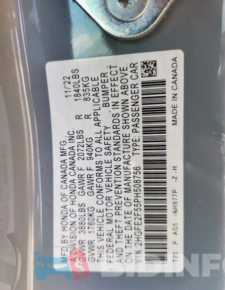 2HGFE2F55PH508756 Photo# 13