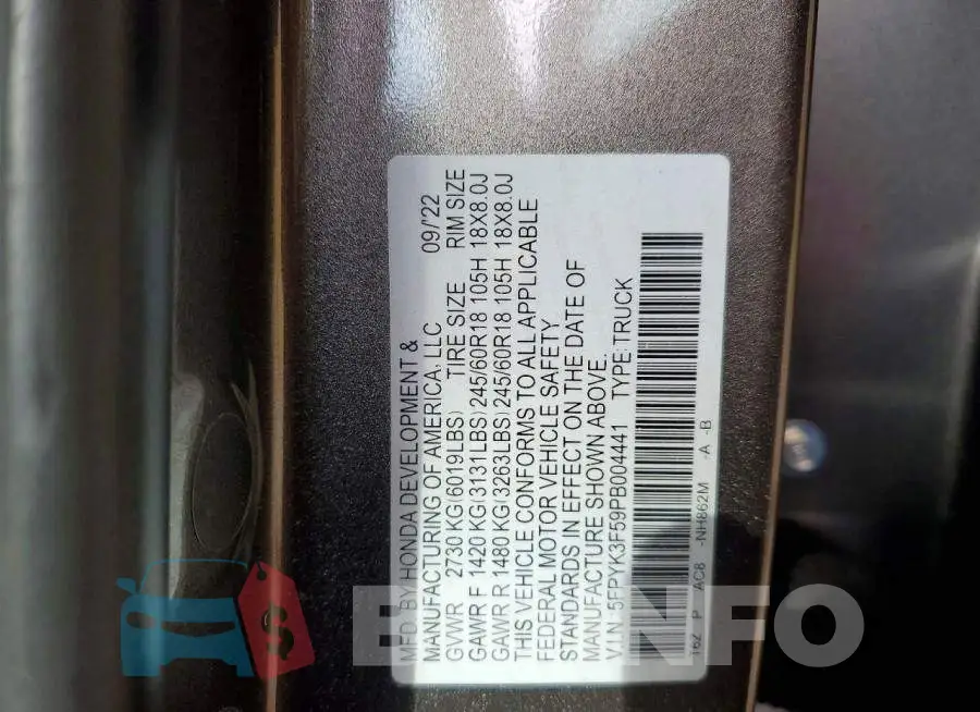 5FPYK3F59PB004441 Photo# 12