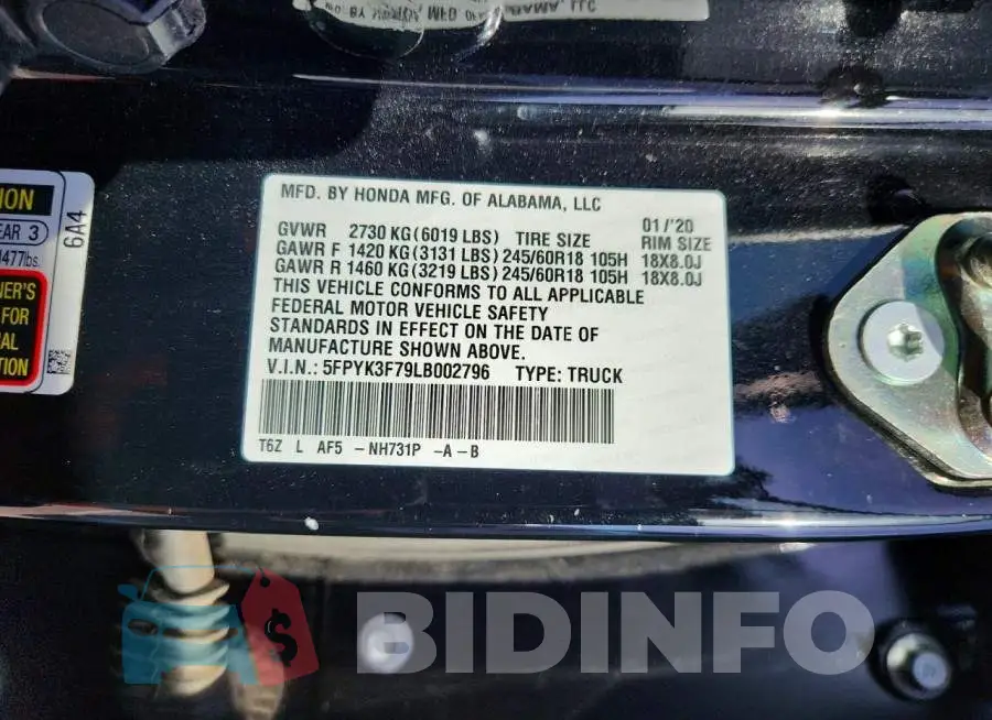 5FPYK3F79LB002796 Photo# 12