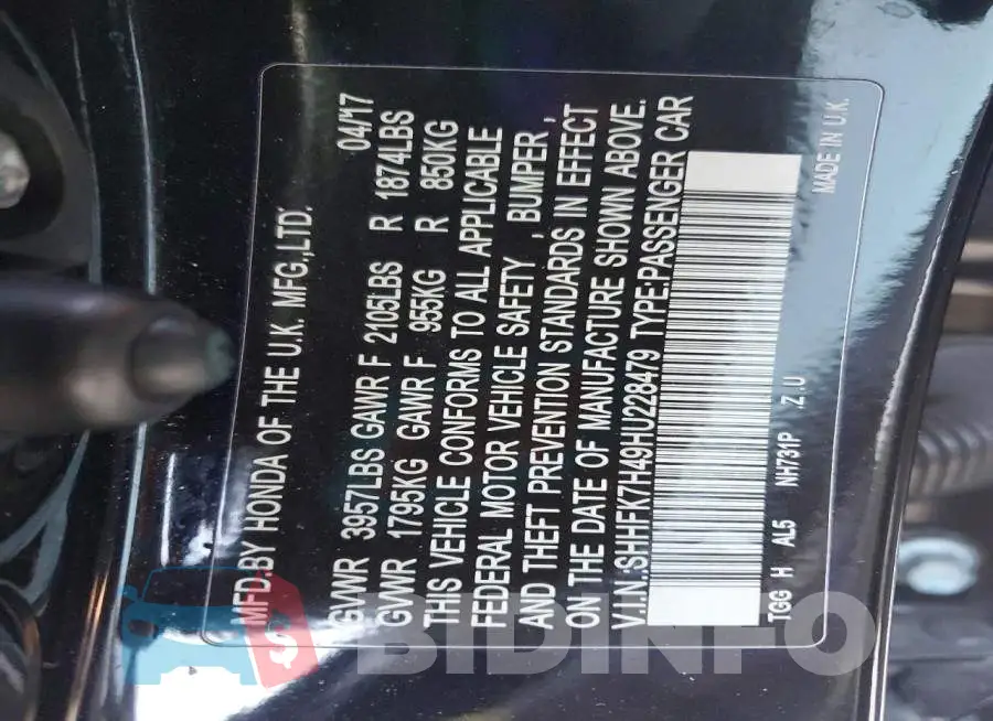 SHHFK7H49HU228479 Photo# 13