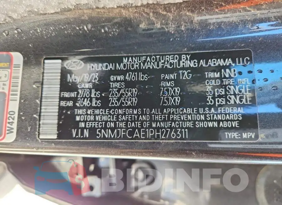 5NMJFCAE1PH276311 Photo# 14