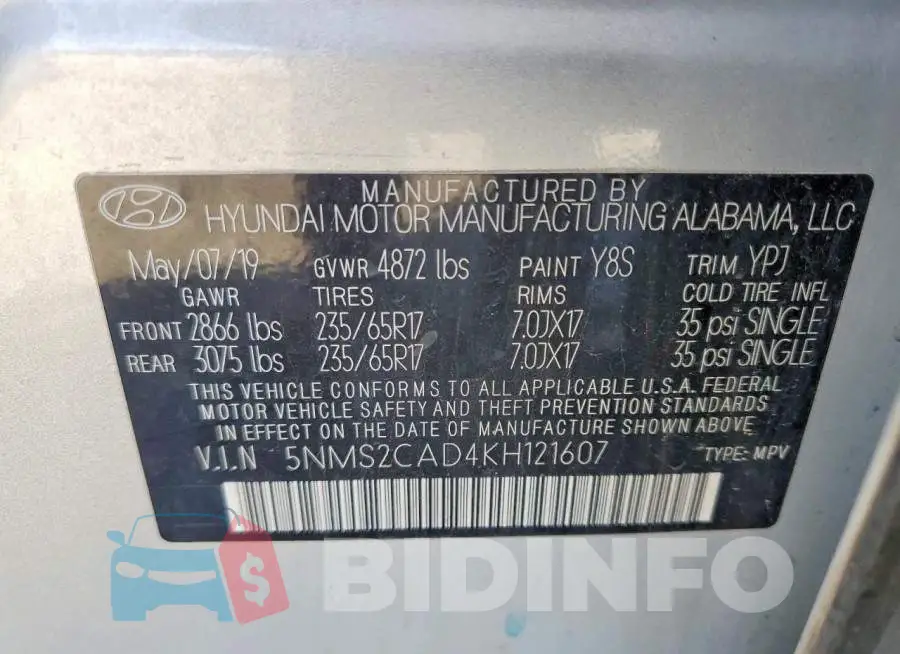 5NMS2CAD4KH121607 Photo# 13