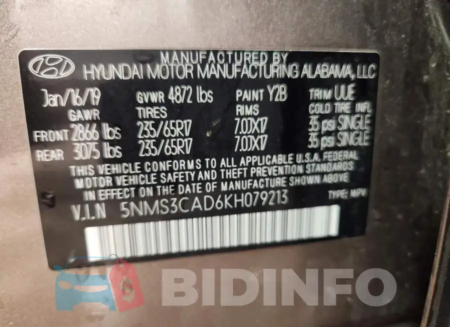 5NMS3CAD6KH079213 Photo# 14