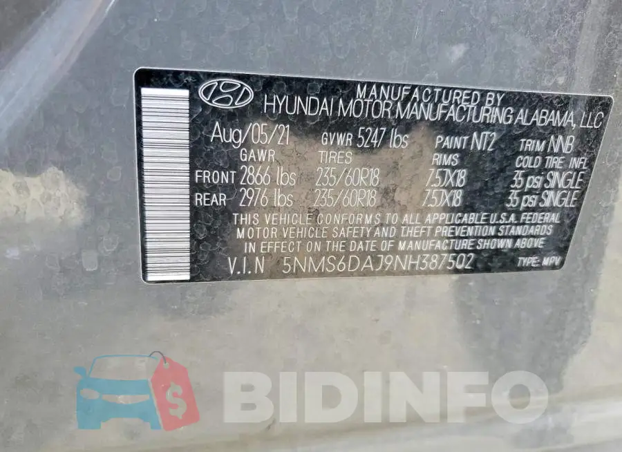 5NMS6DAJ9NH387502 Photo# 14