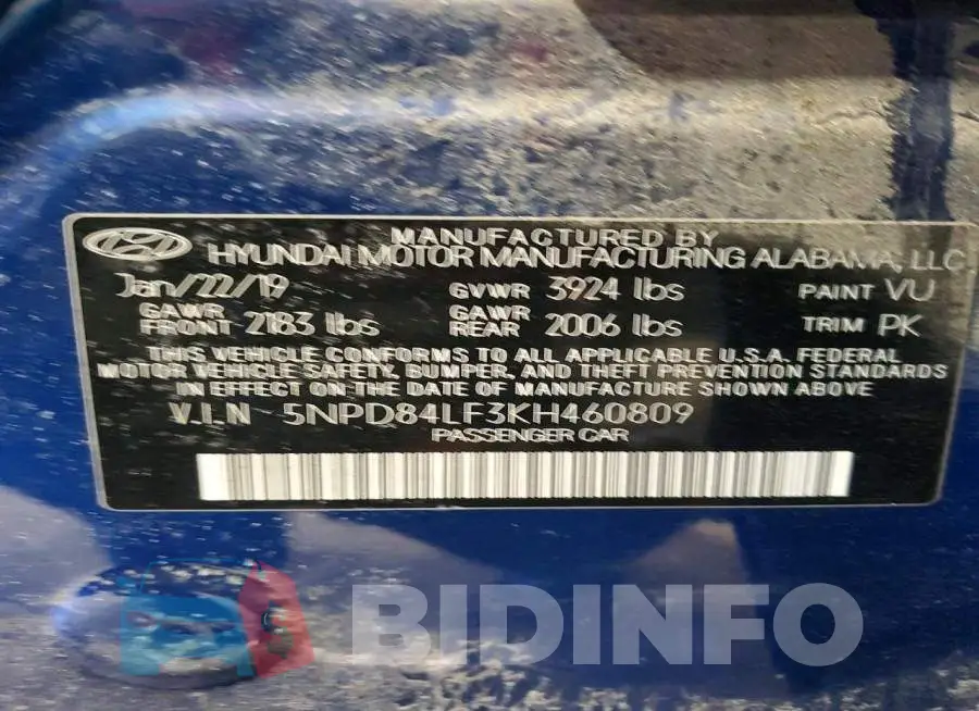 5NPD84LF3KH460809 Photo# 12