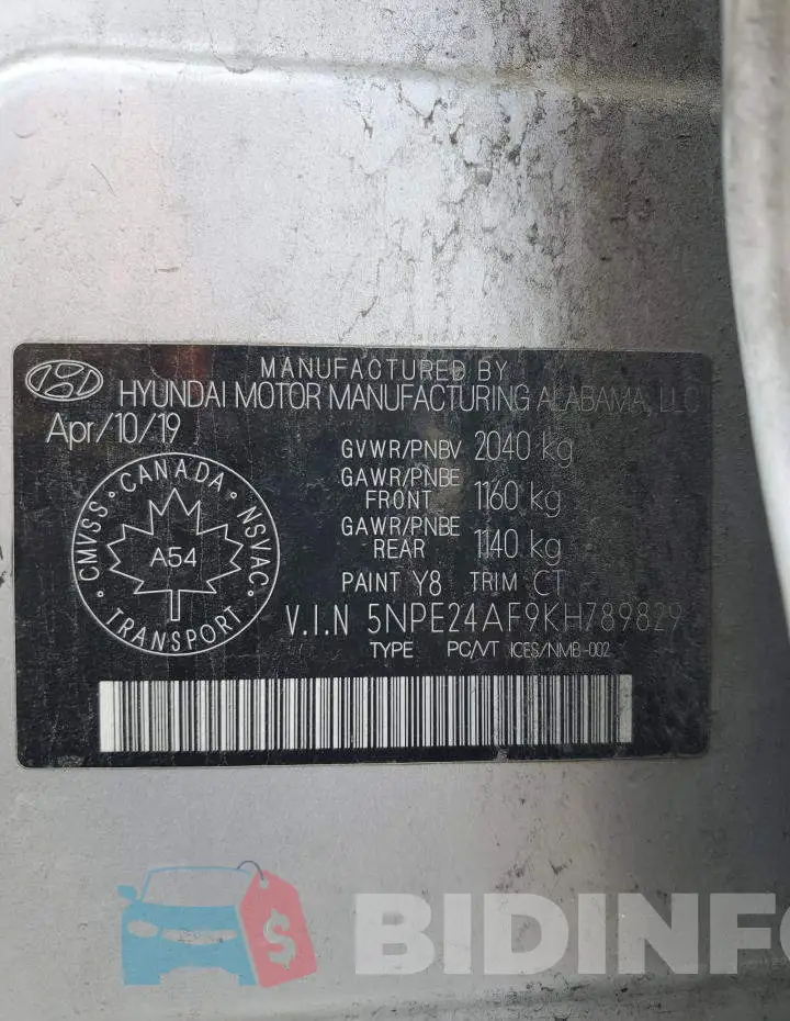 5NPE24AF9KH789829 Photo# 12