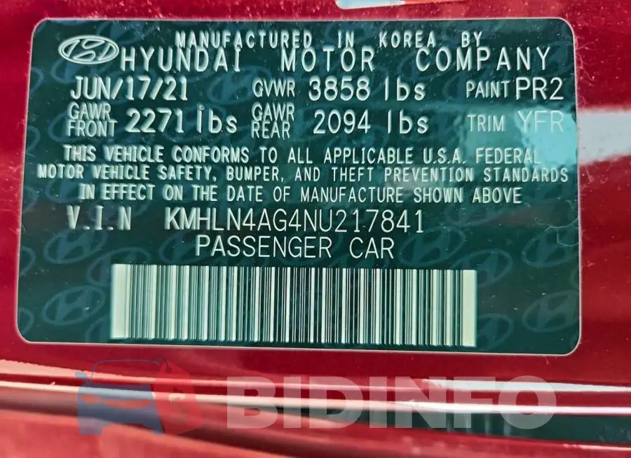 KMHLN4AG4NU217841 Photo# 12