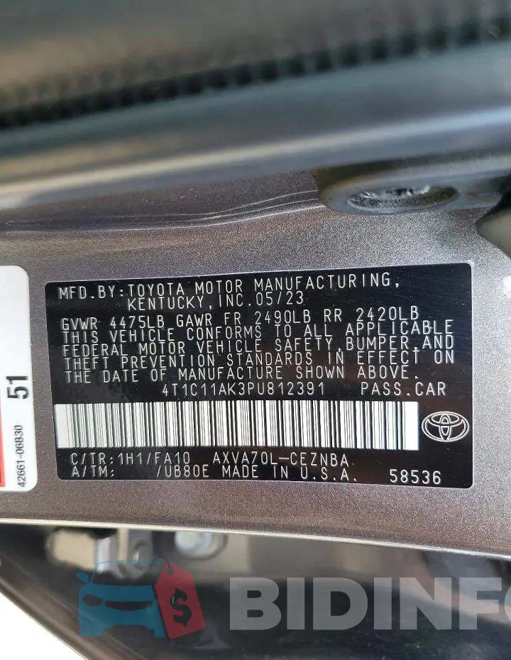 4T1C11AK3PU812391 Photo# 12