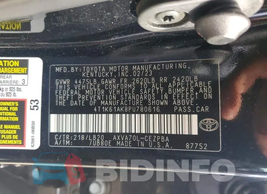 4T1K61AK8PU780616 Photo# 13