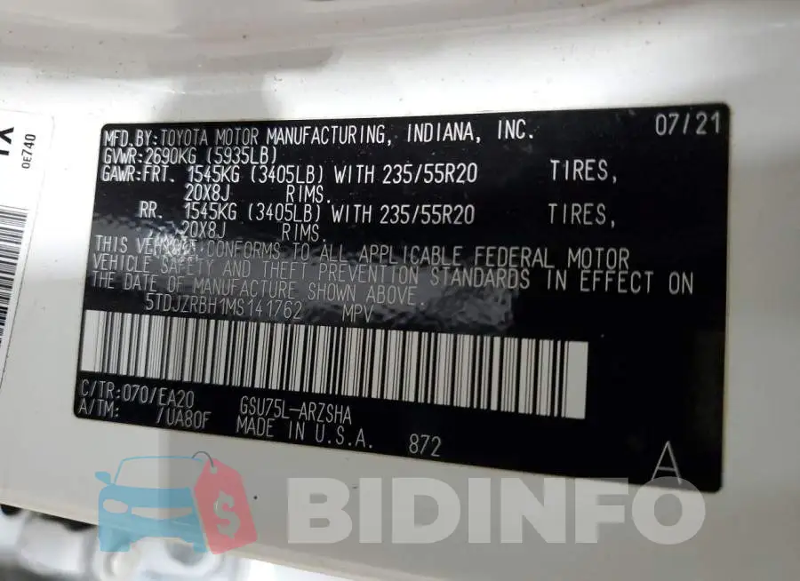 5TDJZRBH1MS141762 Photo# 13