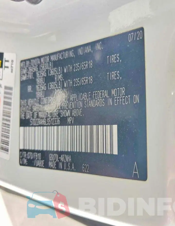 5TDZZRAH6LS512336 Photo# 14