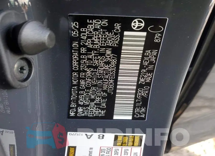 JTDBCMFE0S3098877 Photo# 12