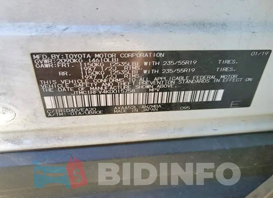 JTMC1RFV4KD015758 Photo# 13