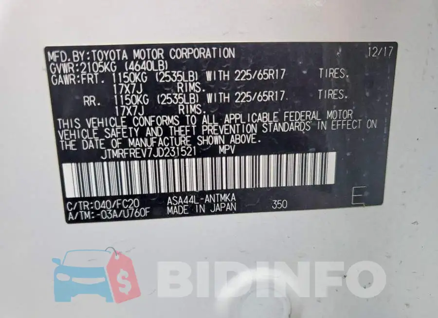 JTMRFREV7JD231521 Photo# 14