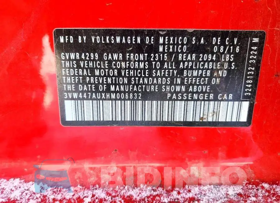 3VW447AUXHM006832 Photo# 13
