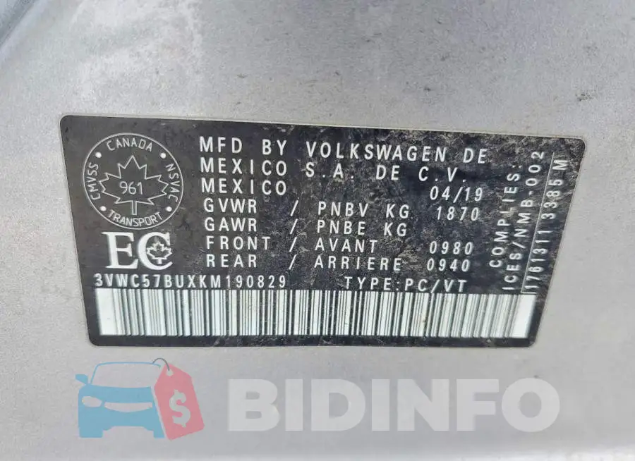 3VWC57BUXKM190829 Photo# 13