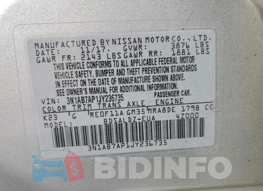 3N1AB7AP1JY236735 Photo# 12
