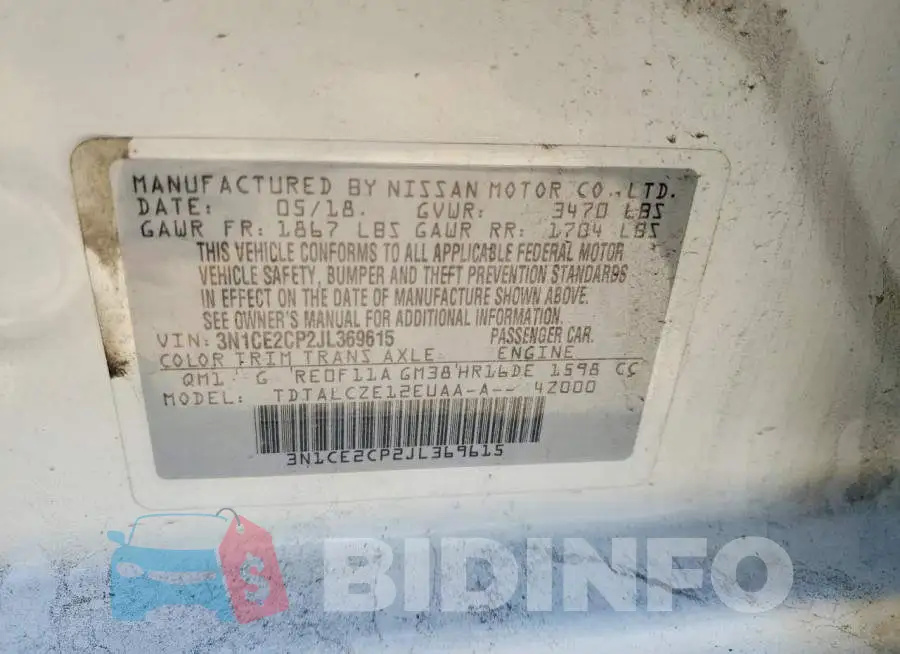 3N1CE2CP2JL369615 Photo# 12