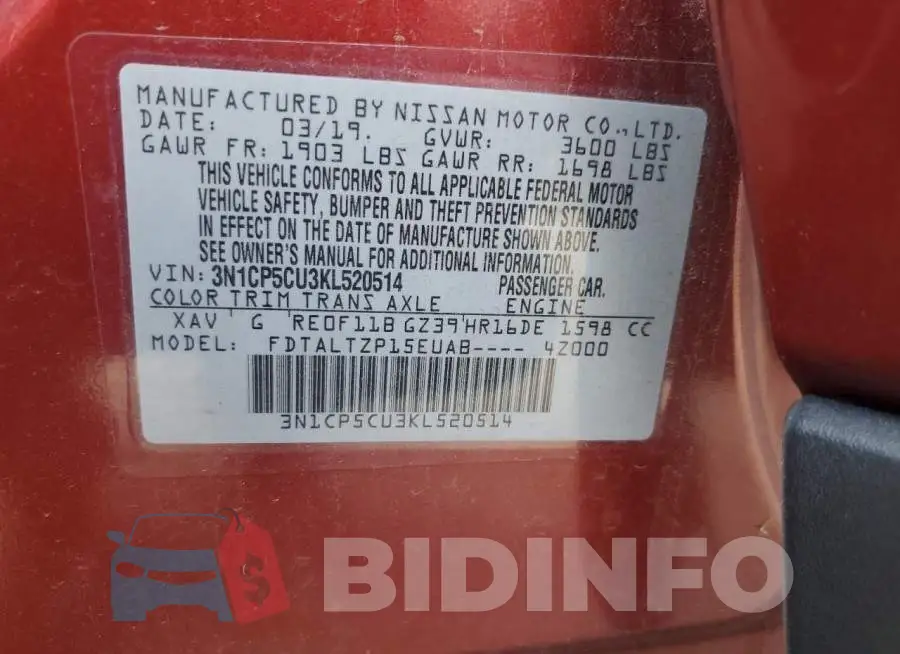 3N1CP5CU3KL520514 Photo# 12