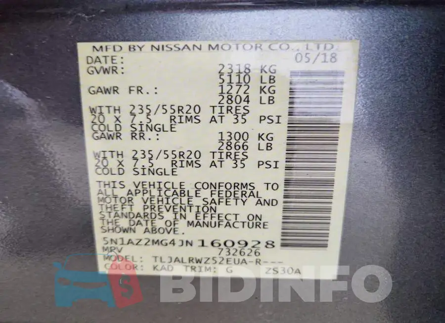 5N1AZ2MG4JN160928 Photo# 13