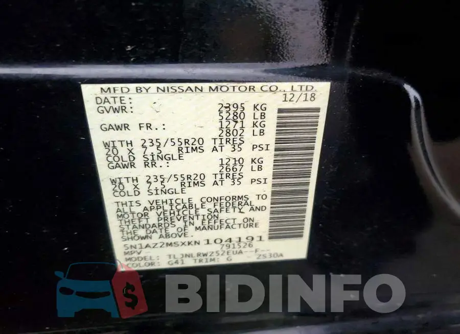 5N1AZ2MSXKN104191 Photo# 14
