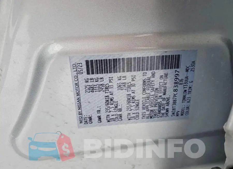 5N1BT3BB7PC838997 Photo# 14