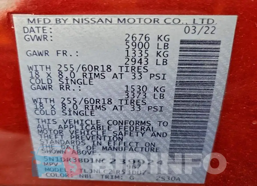 5N1DR3BD1NC239924 Photo# 13