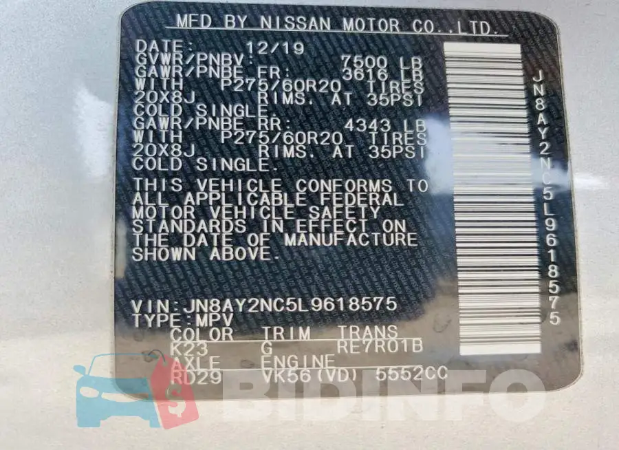 JN8AY2NC5L9618575 Photo# 14