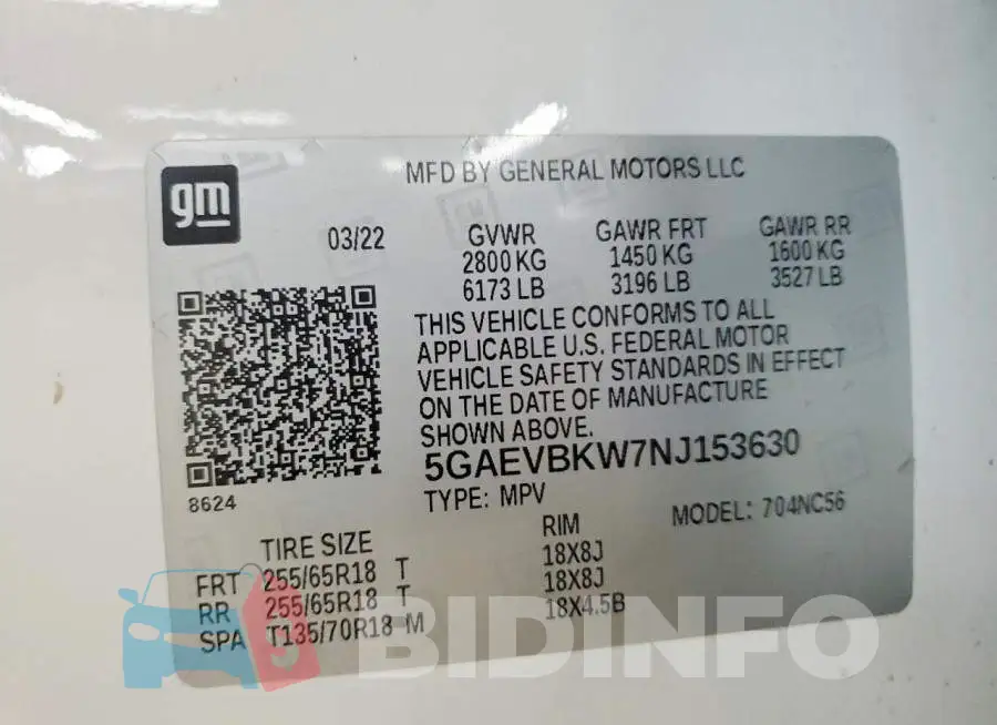 5GAEVBKW7NJ153630 Photo# 14