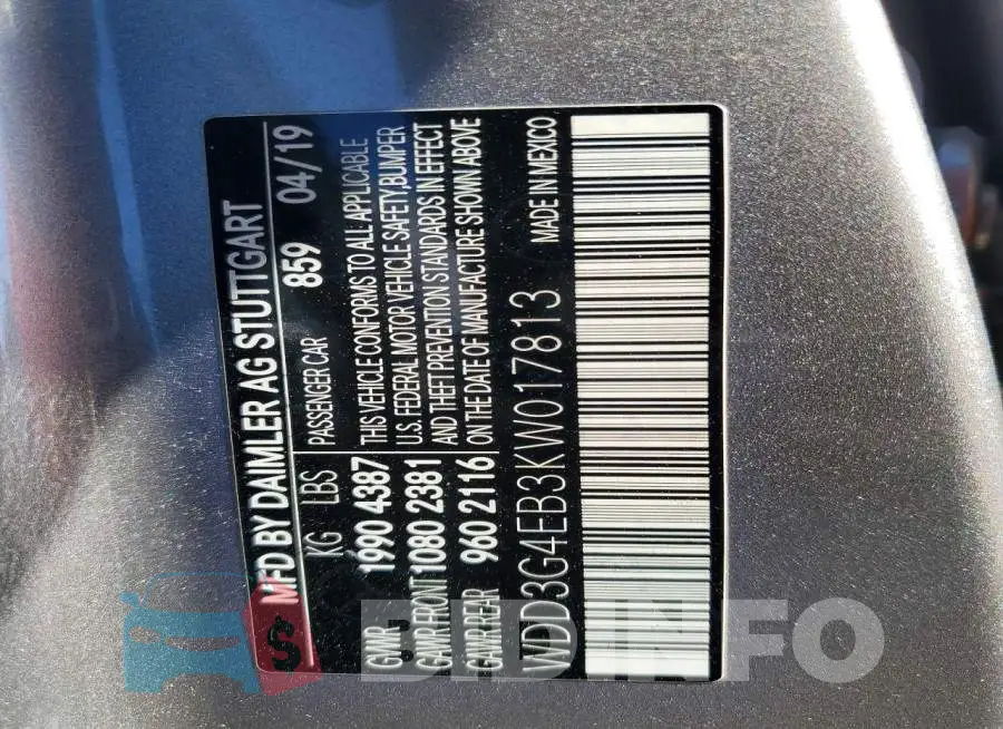 WDD3G4EB3KW017813 Photo# 12