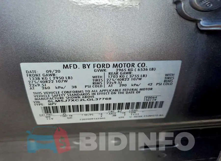 5LM5J7XC2LGL37768 Photo# 14