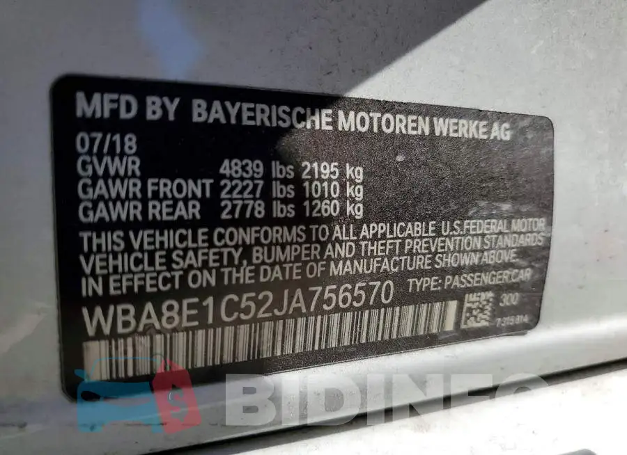 WBA8E1C52JA756570 Photo# 13