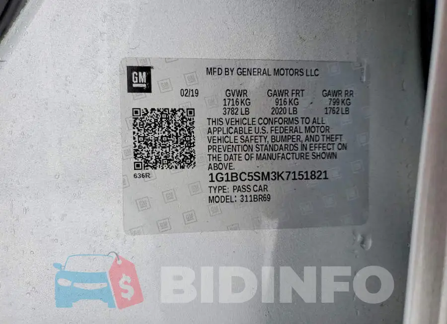 1G1BC5SM3K7151821 Photo# 12