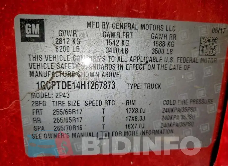1GCPTDE14H1267873 Photo# 12